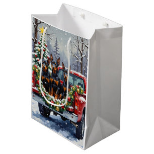 Doberman Pinscher Christmas Red Truck Holiday Medium Gift Bag