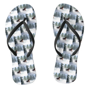 Doberman Pinscher Christmas snow winter Flip Flops