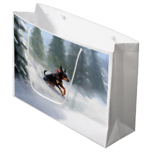 Doberman Pinscher Christmas snow winter Large Gift Bag