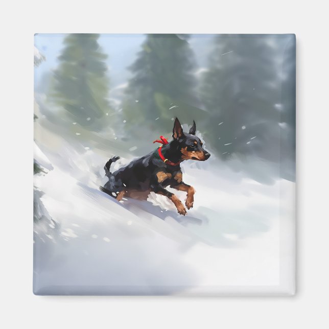 Doberman Pinscher Christmas snow winter Magnet (Front)
