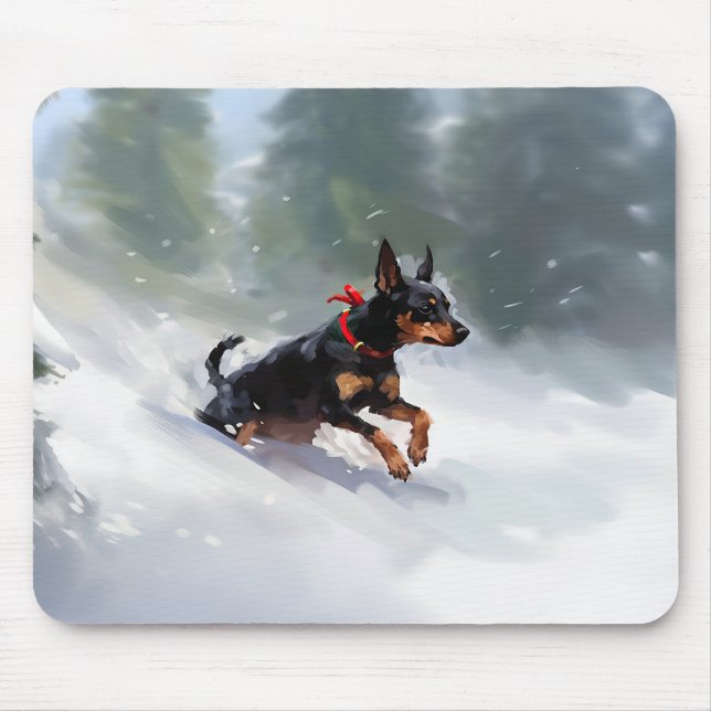 Doberman Pinscher Christmas snow winter Mouse Pad (Front)
