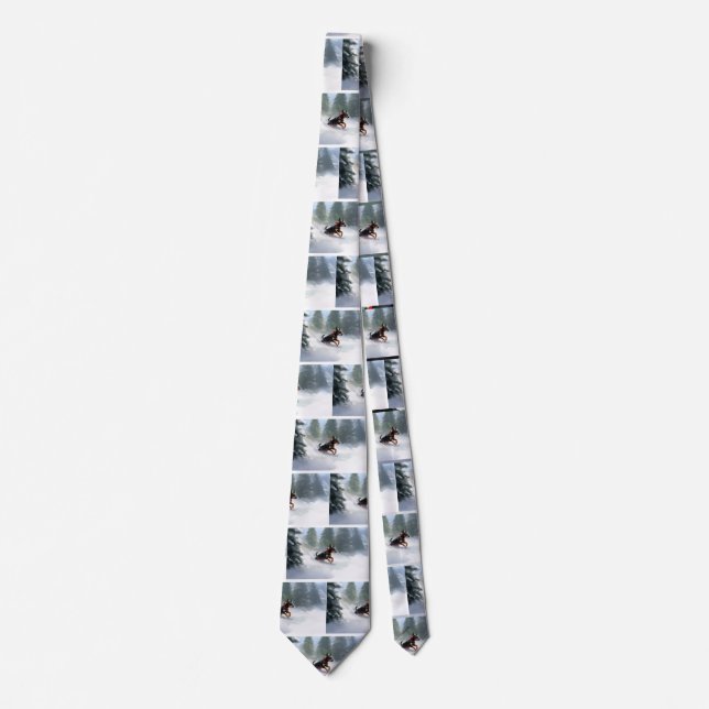 Doberman Pinscher Christmas snow winter Tie (Front)