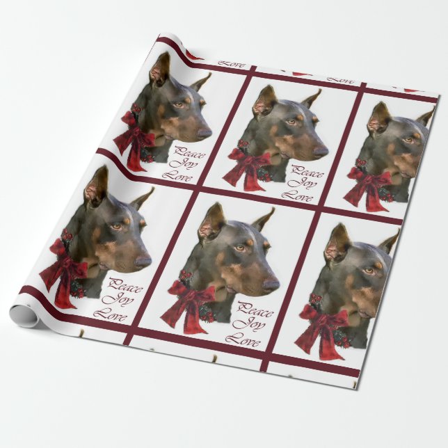 Doberman Pinscher Christmas Wrapping Paper (Unrolled)