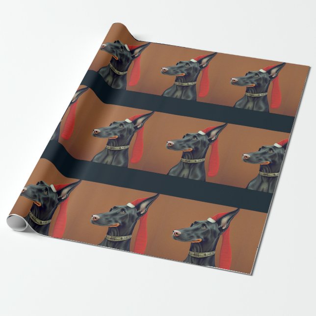 Doberman Pinscher Christmas Wrapping Paper (Unrolled)