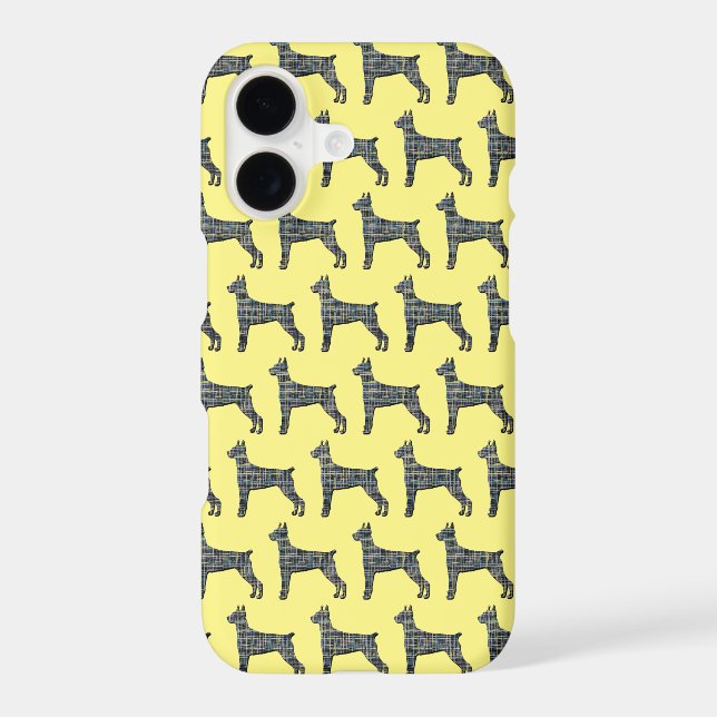 Doberman Pinscher Cute Dog Silhouette Grid Yellow iPhone Case (Back)