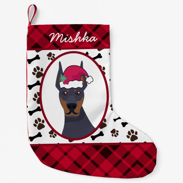 Doberman Pinscher Dog Christmas, Custom Dog Name Small Christmas Stocking (Front)