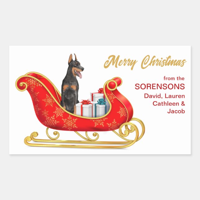 Doberman Pinscher Dog Christmas Sleigh Sticker (Front)