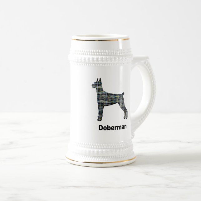 Doberman Pinscher Dog Cute Silhouette Grid Beer Stein (Front Right)