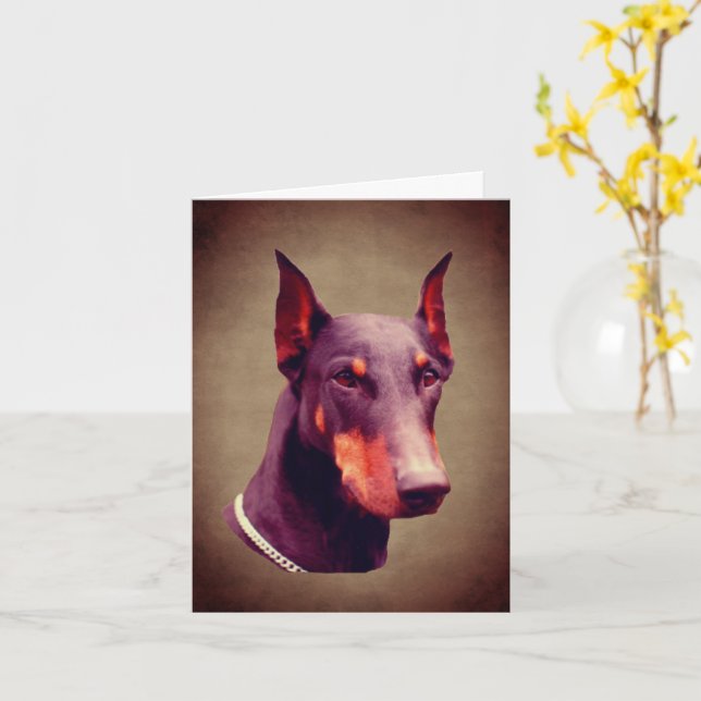 Doberman Pinscher Dog Face Note Card (Yellow Flower)