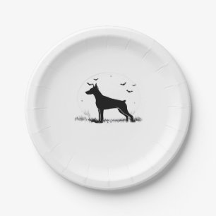 Doberman Pinscher Dog � Halloween Moon Silhouette Paper Plate