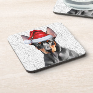 Doberman Pinscher Dog in a Santa Hat Holiday Coaster