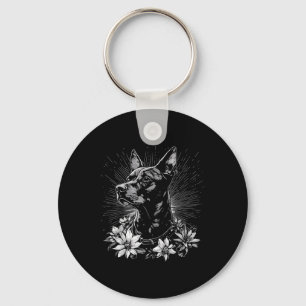 Doberman Pinscher Dog Lover Retro Style Tattoo Keychain