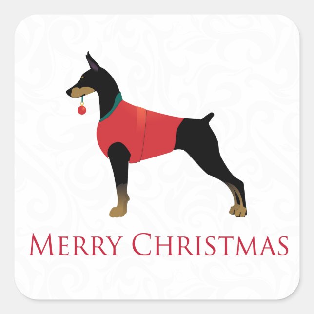 Doberman Pinscher Dog Merry Christmas Design Square Sticker (Front)
