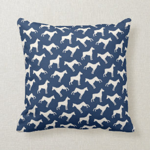 Doberman Pinscher Dog Pattern Navy Blue Throw Pillow