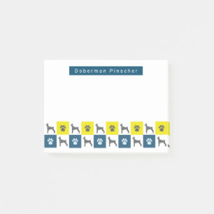 Doberman Pinscher Dog & Paw Yellow & Blue Grids Post-it Notes