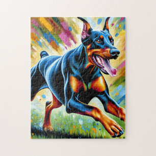 Doberman Pinscher Dog Portrait Acrylic Art Print Jigsaw Puzzle