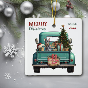 Doberman Pinscher Dog Retro Truck Christmas Ceramic Ornament