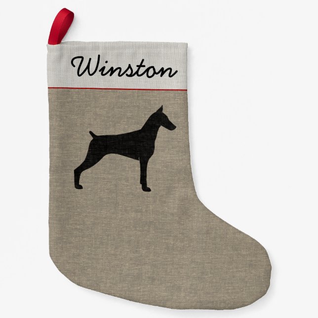 Doberman Pinscher Dog Silhouette Personalized Small Christmas Stocking (Front)