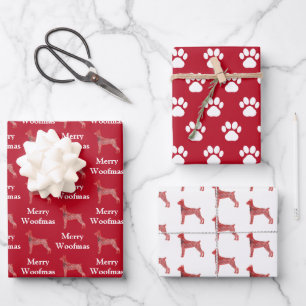 Doberman Pinscher Dog Silhouette Red Merry Woofmas Wrapping Paper Sheet