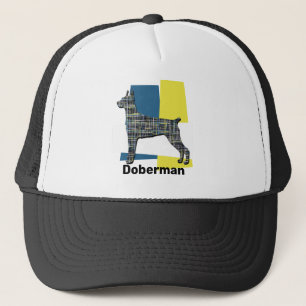 Doberman Pinscher Dog Silhouette Tricolour Grid Trucker Hat