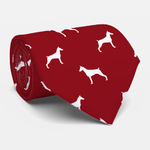 Doberman Pinscher Dog Silhouettes Pattern Red Tie