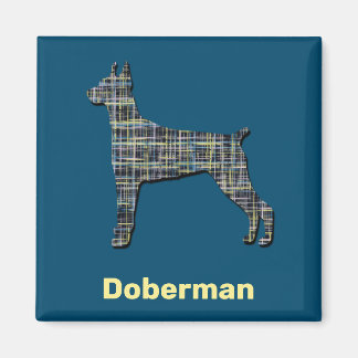 Doberman Pinscher Dog Yellow & Black Grid Line Magnet