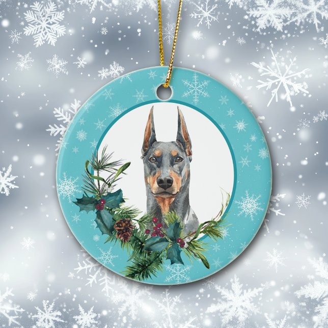 Doberman Pinscher Evergreen Blue Snowflake Ceramic Ornament (Creator Uploaded)