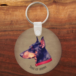 Doberman Pinscher Face Dog Personalized Keychain
