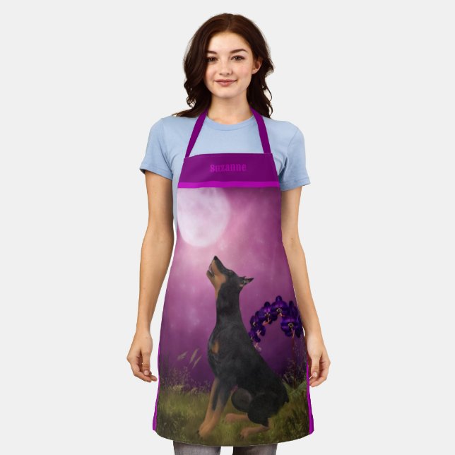 Doberman Pinscher Fantasy Moon Personalized Apron (Worn)