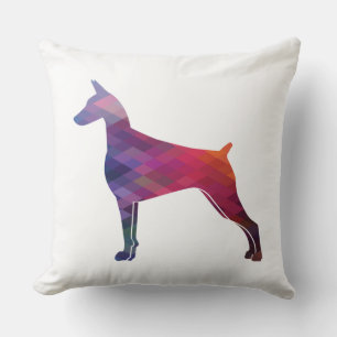 Doberman Pinscher Geometric Pattern Purple Throw Pillow