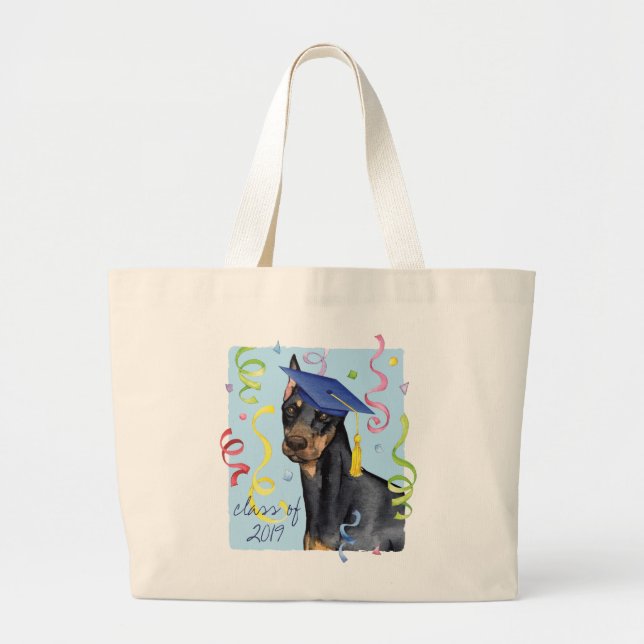 Doberman Pinscher Graduate Large Tote Bag (Front)