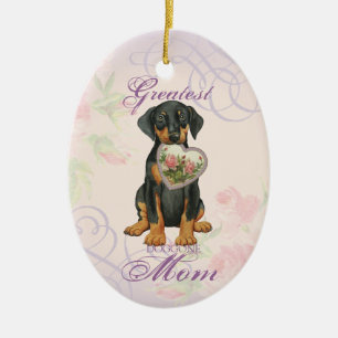 Doberman Pinscher Heart Mom Ceramic Ornament