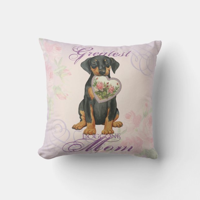 Doberman Pinscher Heart Mom Throw Pillow (Front)