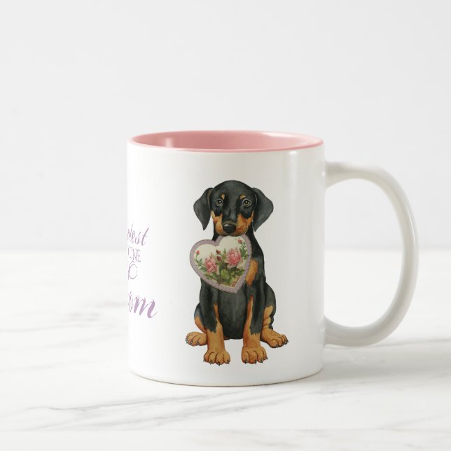 Doberman Pinscher Heart Mom Two-Tone Coffee Mug (Right)