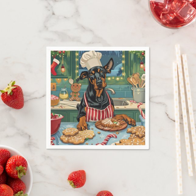 Doberman Pinscher Holiday Baking Festive Christmas Napkin (Insitu)