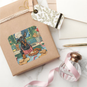 Doberman Pinscher Holiday Baking Festive Christmas Square Sticker