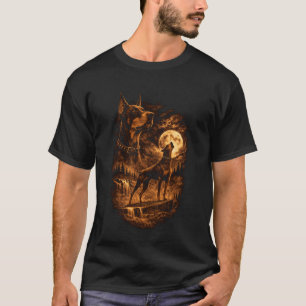 Doberman Pinscher Howling Moon Dog Fantasy Wildern T-Shirt