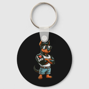 Doberman Pinscher I Love Dad Funny Dog Tattoo Keychain
