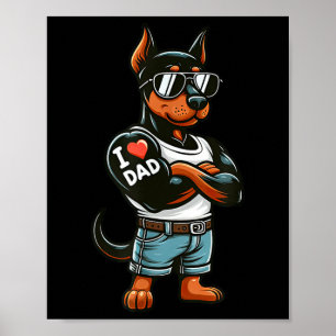 Doberman Pinscher I Love Dad Funny Dog Tattoo Poster