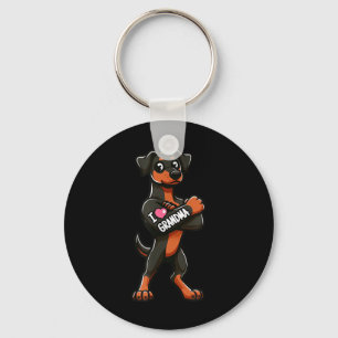 Doberman Pinscher I Love Grandma Funny Dog Tattoo  Keychain