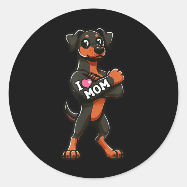 Doberman Pinscher I Love Mom Funny Dog Tattoo  Classic Round Sticker (Front)