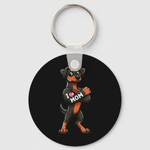 Doberman Pinscher I Love Mom Funny Dog Tattoo  Keychain