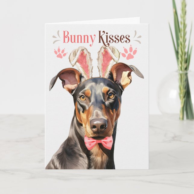 Doberman Pinscher in Bunny Ears for Easter Holiday Card (Front)
