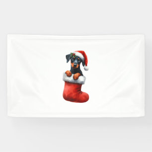 Doberman Pinscher In Sock Christmas Santa Hat Xmas Banner