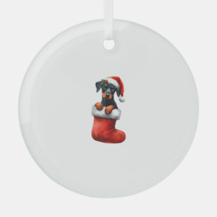 Doberman Pinscher In Sock Christmas Santa Hat Xmas Glass Ornament