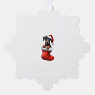 Doberman Pinscher In Sock Christmas Santa Hat Xmas Ornament Card