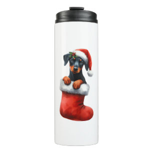Doberman Pinscher In Sock Christmas Santa Hat Xmas Thermal Tumbler