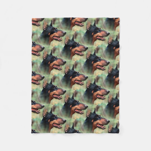 Doberman Pinscher in the Woods Fleece Blanket (Front)