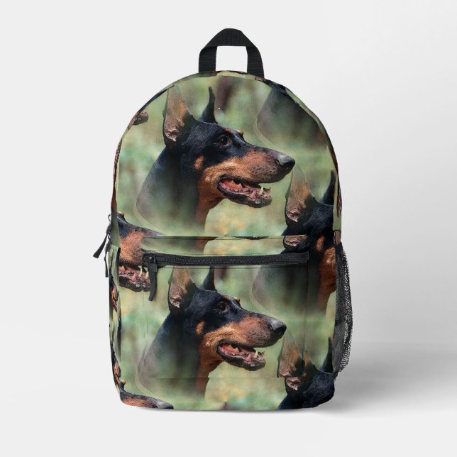 Doberman Pinscher in the Woods Printed Backpack (Front)