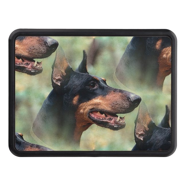 Doberman Pinscher in the Woods Trailer Hitch Cover (Front)